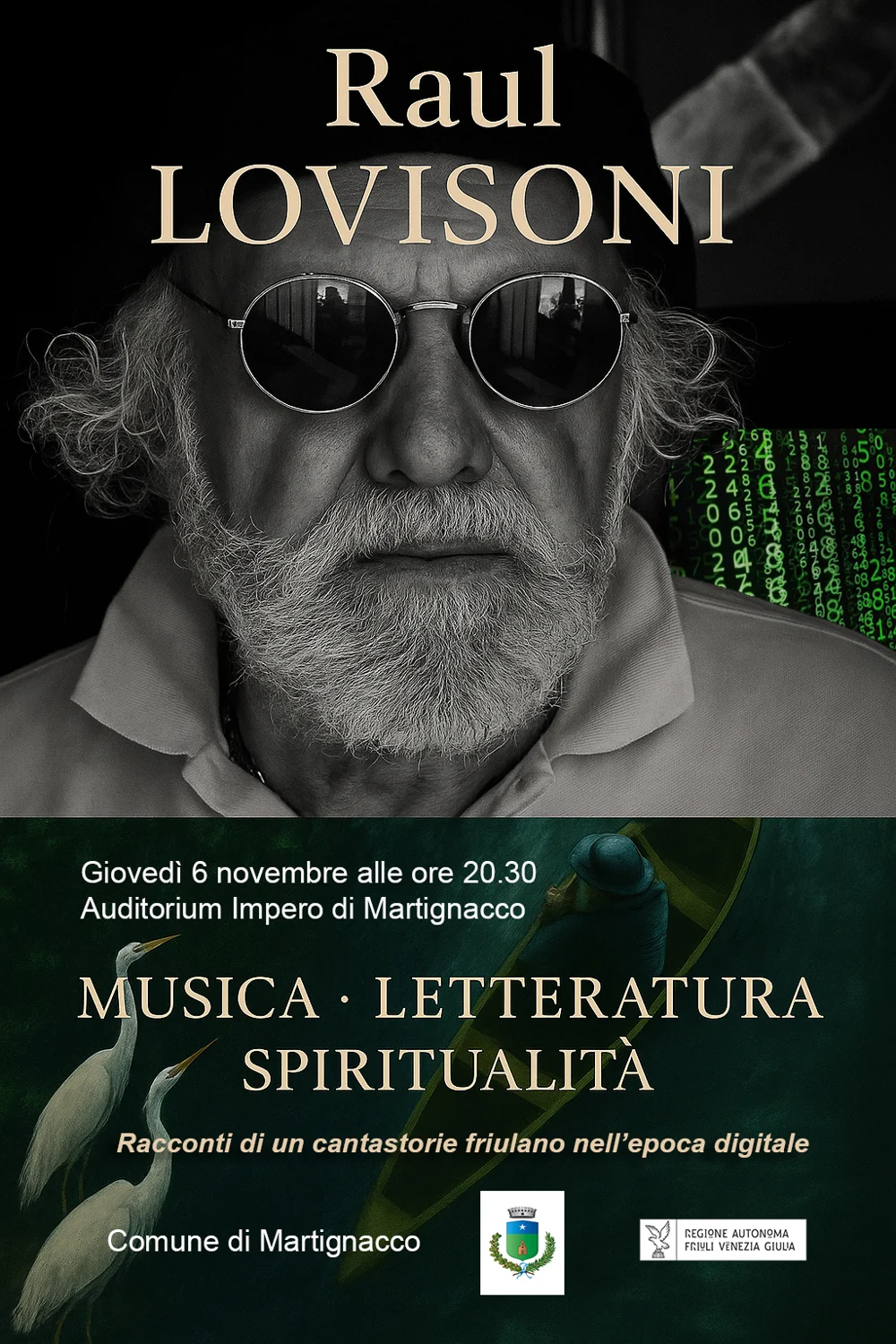 Manifesto dell’incontro Musica · Letteratura · Spiritualità con Raul Lovisoni, Auditorium Impero di Martignacco