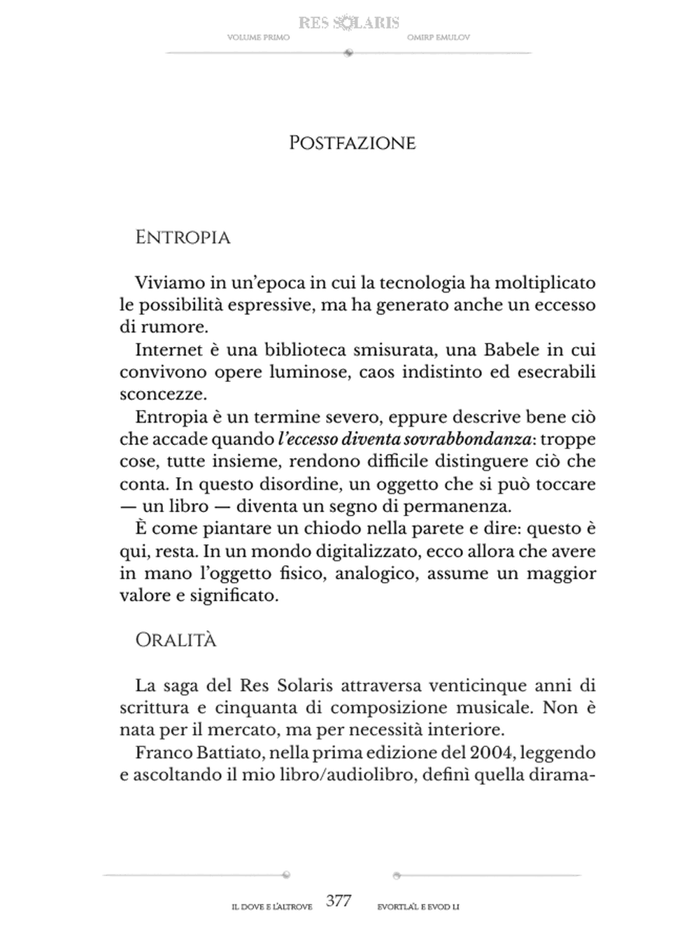 Il Dove e l’Altrove, Postfazione, pagina 377